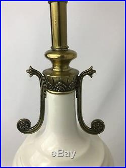 Vtg Pair Urn Vase Table Lamps White Gold Art Deco Greek Roman Hollywood Regency