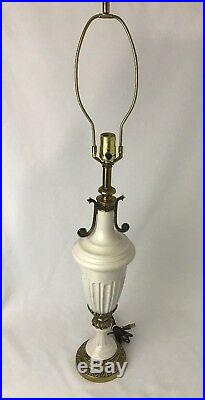 Vtg Pair Urn Vase Table Lamps White Gold Art Deco Greek Roman Hollywood Regency