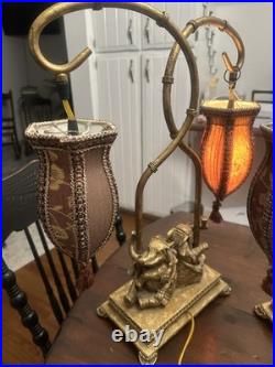 Vtg. Pair of Gold Resin Double Elephant Lamps Great Cond. Work Great Vtg. Pair of Gold Resin Double Elephant Lamps Great Cond. Work Great