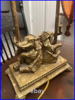 Vtg. Pair of Gold Resin Double Elephant Lamps Great Cond. Work Great