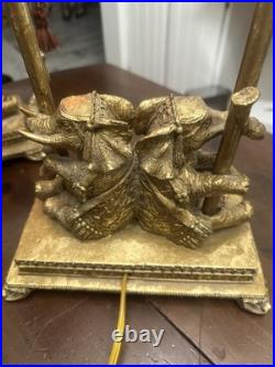 Vtg. Pair of Gold Resin Double Elephant Lamps Great Cond. Work Great