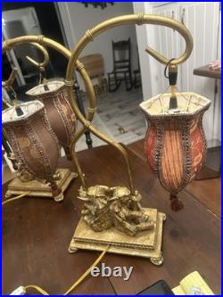 Vtg. Pair of Gold Resin Double Elephant Lamps Great Cond. Work Great Vtg. Pair of Gold Resin Double Elephant Lamps Great Cond. Work Great