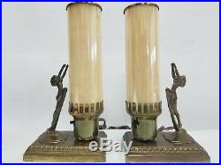 Vtg Rare Art Deco Pair Nude Lady Women Table Lamp Perfect Frankart Era Style Wow