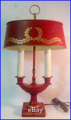 Vtg Red TOLE Metal Bouillotte Urn Table Lamp french Empire Napoleonic Acanthus