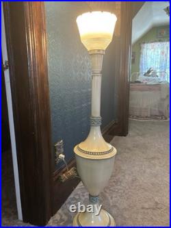 Vtg Rembrandt (labeled) Grecian Style Metal MCM Torchiere Table Lamp 37