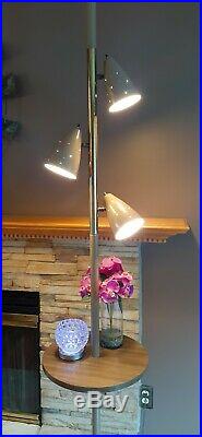 Vtg Retro 3 Light Fixture Tension Pole Lamp Table For 7 Ft Ceilings