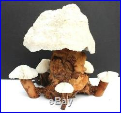 Vtg Retro 6 Trippy Large Magic Mushroom Coral Top Table Driftwood Lamp MCM