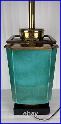 Vtg Stiffel Lamp Edwin Cole Mid Century Green Crackle Glaze Ceramic Brass Asian
