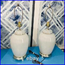 Vtg Underwriters Laboratories Lamp Frosted Glass Gold Gild Wheat Flowers Pair 2