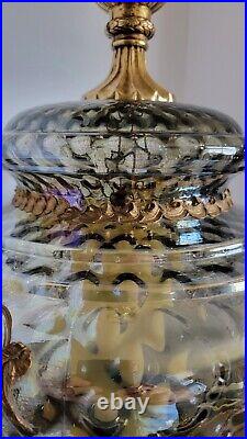 Vtg XL Mid Century Steel Blue Optical Glass Hollywood Regency Falkenstein Lamp