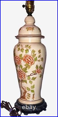 Vtg handpainted Floral lamp 20.5 tall