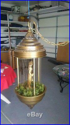 Vtg large Mid Century Oil Rain Hanging Table Lamp Light Nude Lady Goddess Pillar