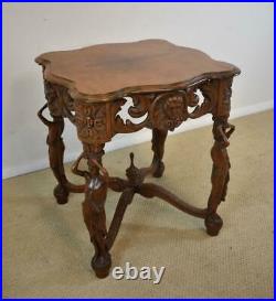 Walnut Lamp Table with Standing Carved Full Bodied Female Figures 1930's