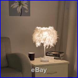 White Feather Table Lamp Metal Vintage Elegant Bedside Night LIGHT Desk Decor