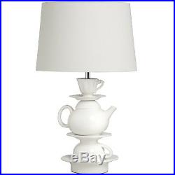 White Linen Ceramic Tea Party Cup Teapot Vintage Style Table Light Lamp