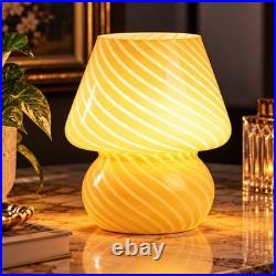 White Swirl Glass Mushroom Table Lamp Vintage Style Accent Bedroom Bedside Light