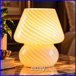 White Swirl Glass Mushroom Table Lamp Vintage Style Accent Bedroom Bedside Light
