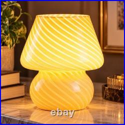 White Swirl Glass Mushroom Table Lamp Vintage Style Accent Bedroom Bedside Light
