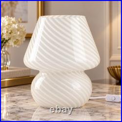 White Swirl Glass Mushroom Table Lamp Vintage Style Accent Bedroom Bedside Light