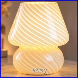 White Swirl Glass Mushroom Table Lamp Vintage Style Accent Bedroom Bedside Light