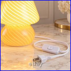 White Swirl Glass Mushroom Table Lamp Vintage Style Accent Bedroom Bedside Light