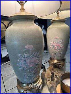 Wildwood Vintage Pair Large Crackle Porcelain Asian Ginger Jar Table Lamps