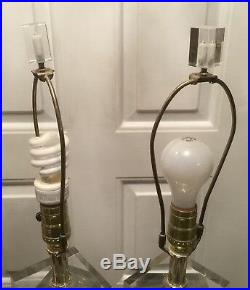 Wow Vintage Pair Of Clear & Black Lucite Modern Table Lamps Skyscraper Style