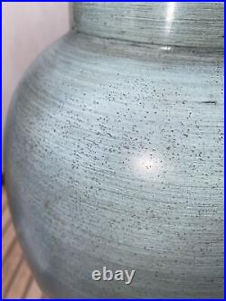 XL VTG Heavy Ceramic Ginger Jar 32Table Lamp Teal Base Blue Green Swirl MCM