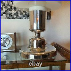 XXL Vintage DORIA Tischlampe 70er Jahre Milchglas Aluminium Large Table Lamp